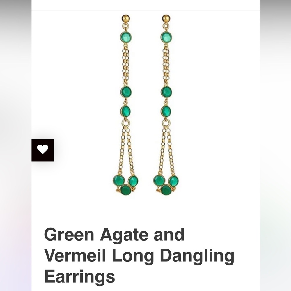 Green Agate Vermeil Long Dangling Earrings